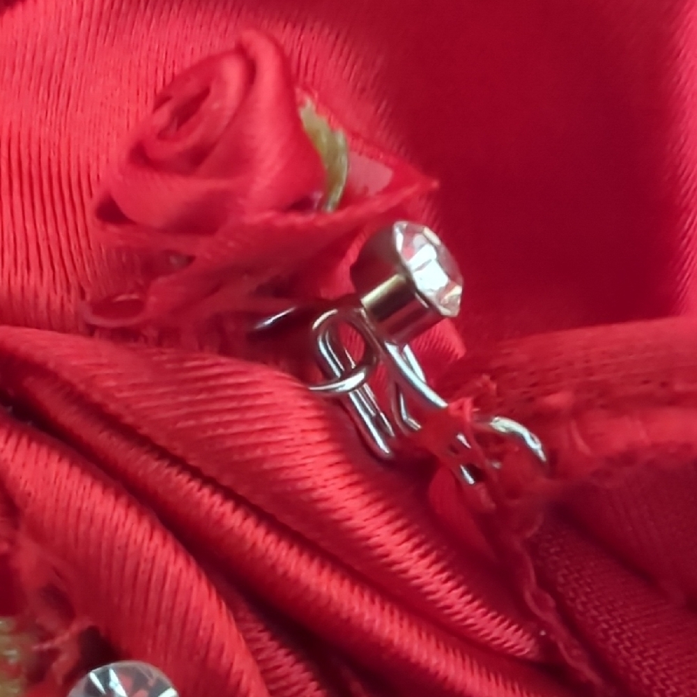 Red Satin Gown with Rose Accents - Sherri Hill - Picture 3 of 11